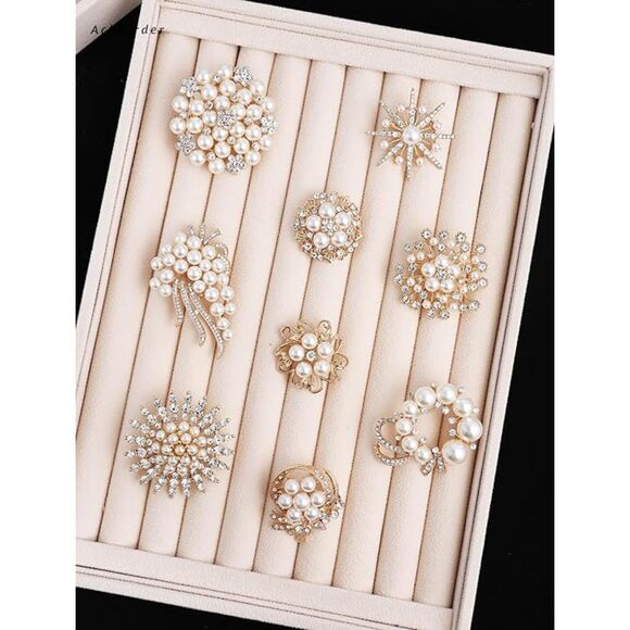 9 Pack Gold Crystal Rhinestone Flower Brooch Pin Set Bouquets Embellishment - Picture 2 of 6
